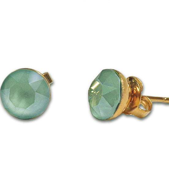 Crystal  stud earrings mint green,gold plated