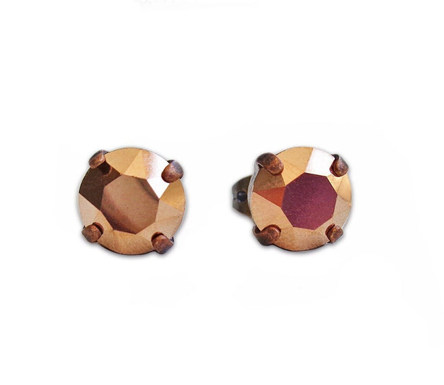Crystal  stud earrings colour rose gold , antique copper