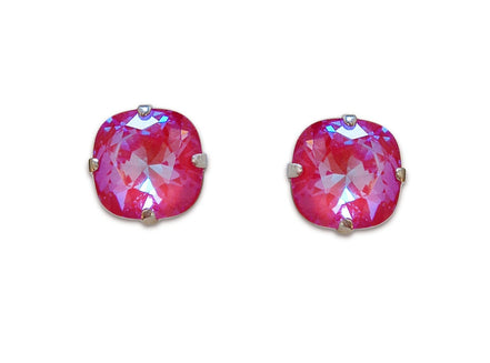 Crystal square stud earrings  Royal red Delite,silver plated