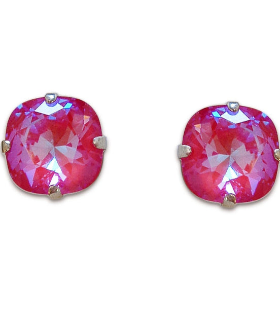 Crystal square stud earrings  Royal red Delite,silver plated