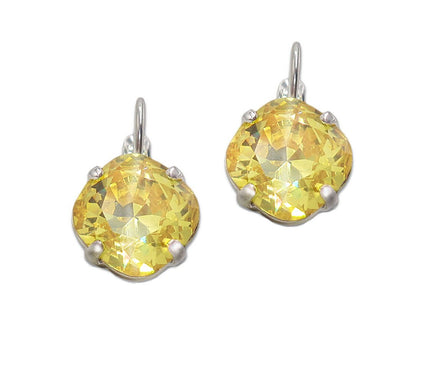Crystal  mini square drop earrings yellow,silver plated