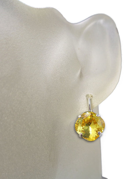 Crystal  mini square drop earrings yellow,silver plated
