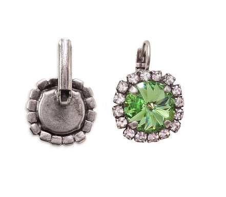 Crystal halo drop earrings,peridot green,antique silver