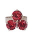 Crystal three stone ring ,scarlet red, rhodium silver
