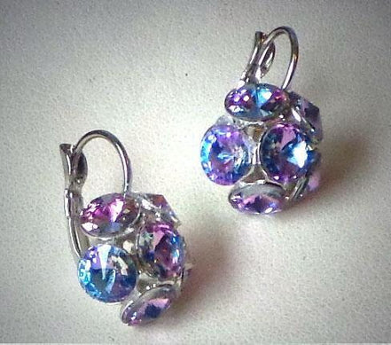 Crystal drop,vitrail light,earrings,rhodium silver