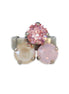 Crystal three stone ring ,pastel pink ,rhodium silver