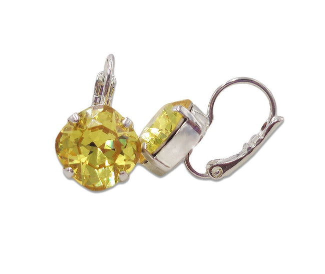 Crystal  mini square drop earrings yellow,silver plated