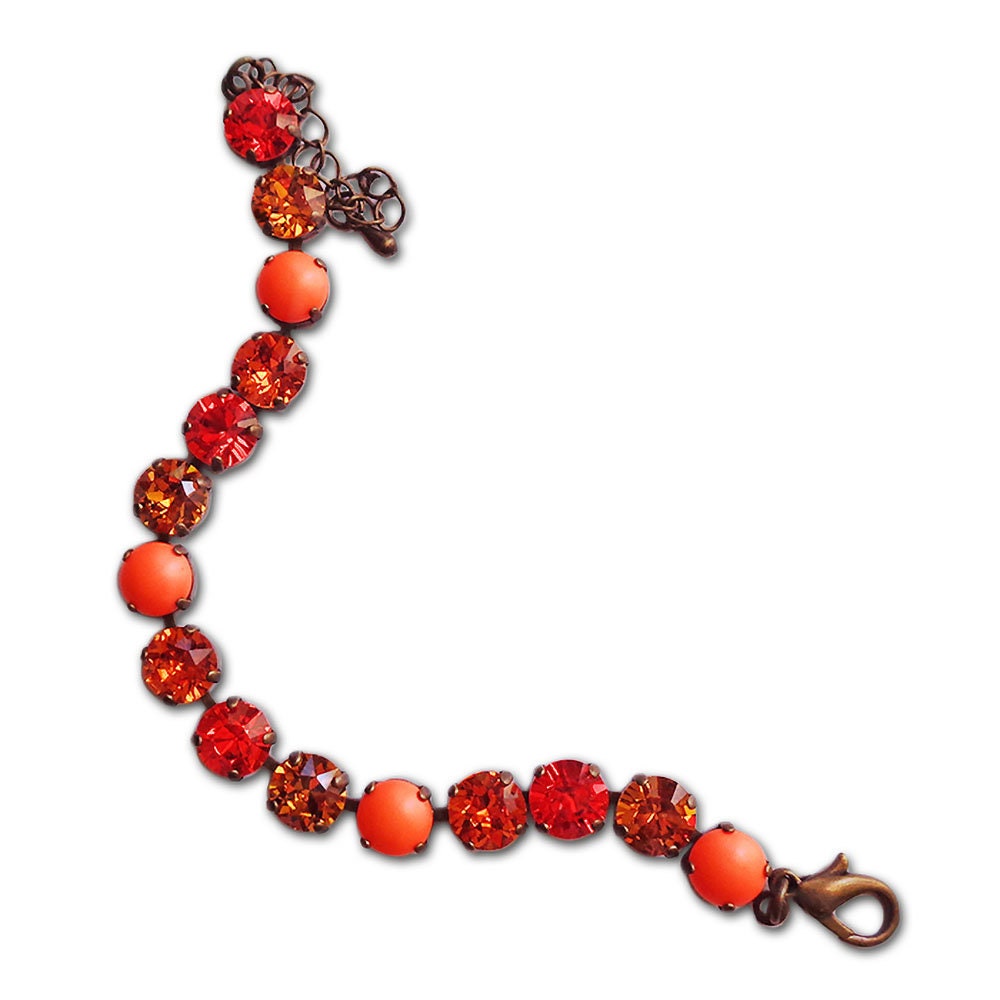 LUSH LAVA Crystal tennis bracelet neon orange,topaz,antique brass