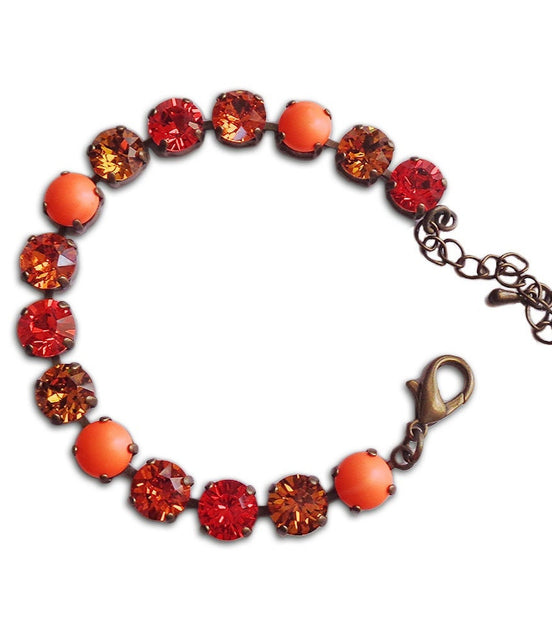 LUSH LAVA Crystal tennis bracelet neon orange,topaz,antique brass