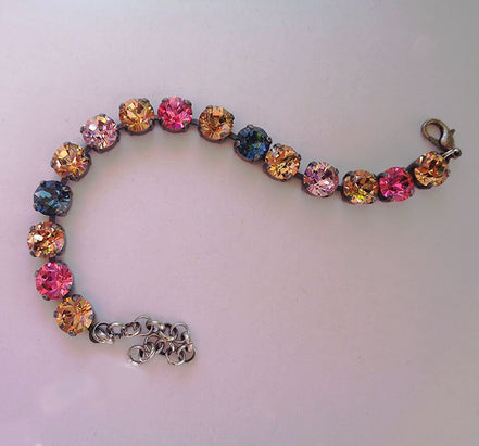 Austrian crystal  tennis bracelet multicolour, antique silver