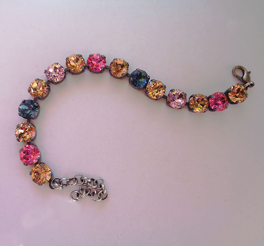 Austrian crystal  tennis bracelet multicolour, antique silver