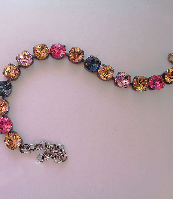 Austrian crystal  tennis bracelet multicolour, antique silver