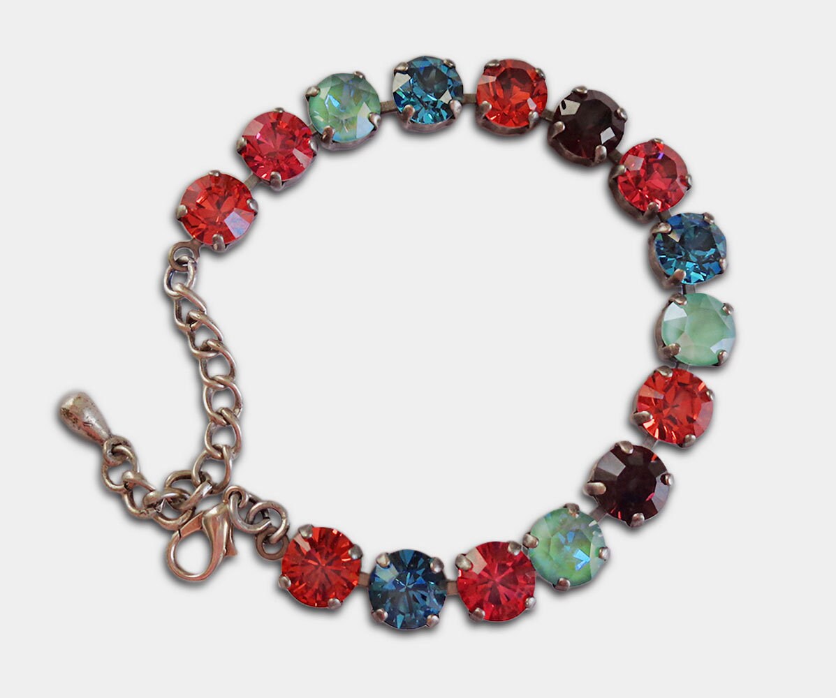 THE PERFECT PALETTE crystal tennis bracelet multicolour,antique silver