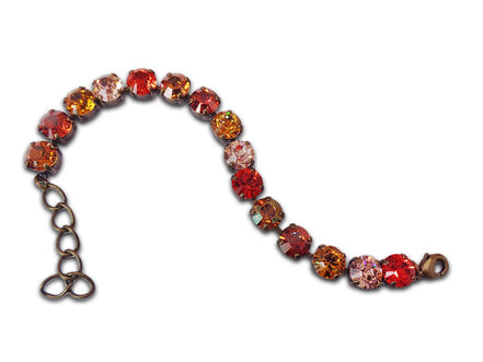 MAGMA AND FLAMES crystal orange and red tennis bracelet,antique brass