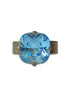 Crystal square stone ring,blue,antique brass