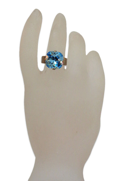 Crystal square stone ring,blue,antique brass