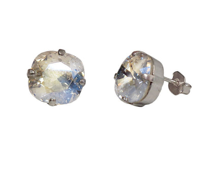 Crystal square stud earrings clear moonlight,silver plated