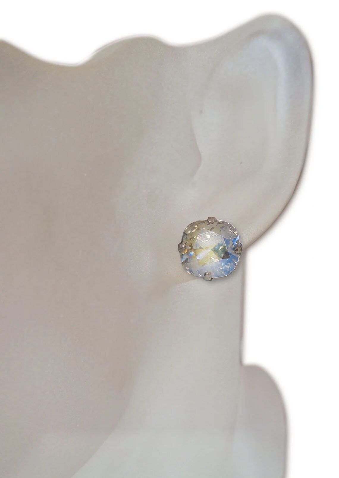 Crystal square stud earrings clear moonlight,silver plated