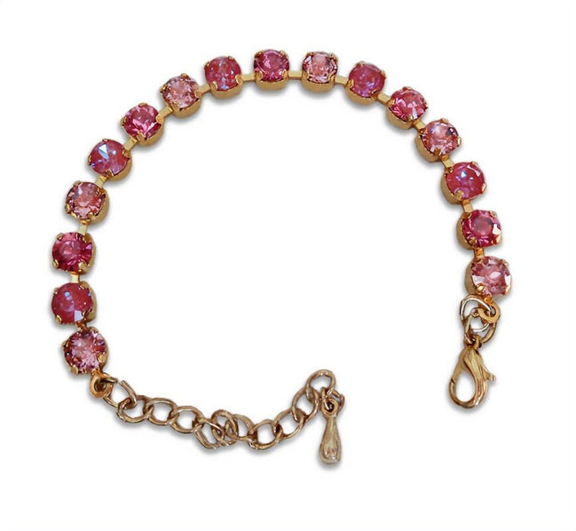 Austrian crystal  tennis bracelet pink shades, 18k gold plated