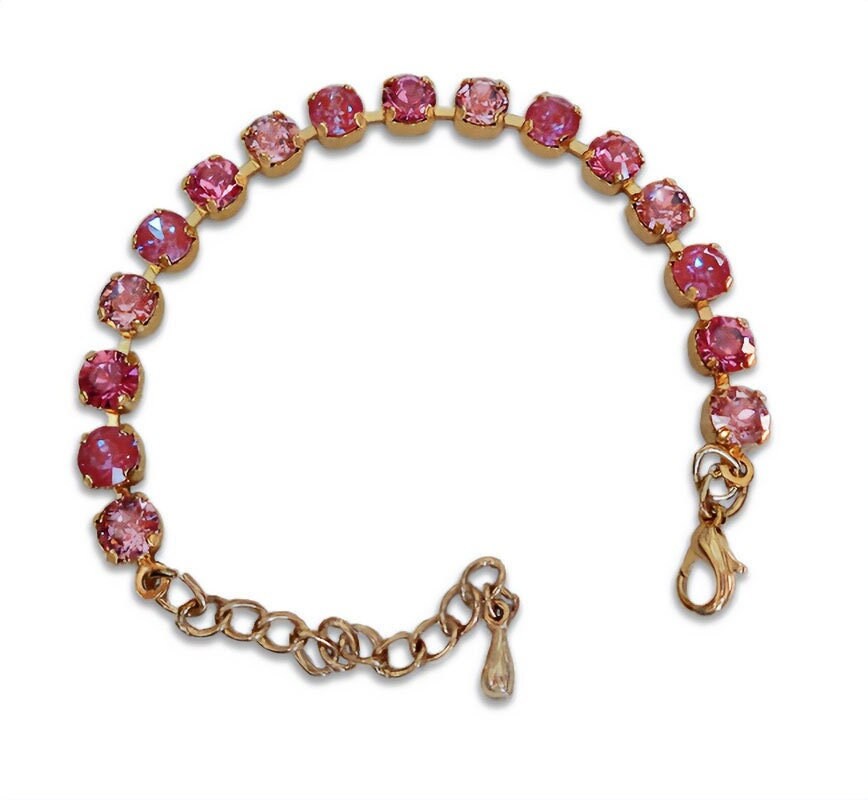 Austrian crystal  tennis bracelet pink shades, 18k gold plated