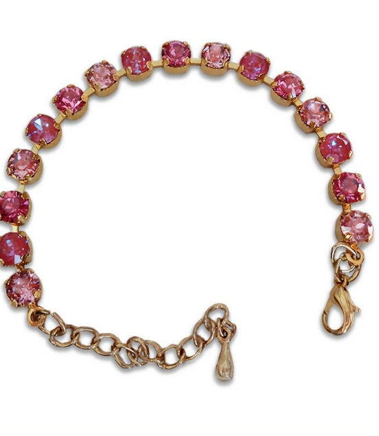 Austrian crystal  tennis bracelet pink shades, 18k gold plated