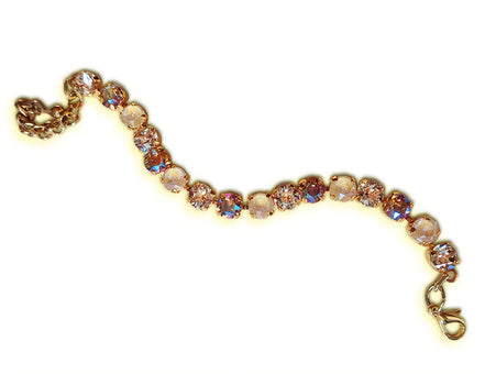 Crystal tennis bracelet beige and topaz,yellow gold