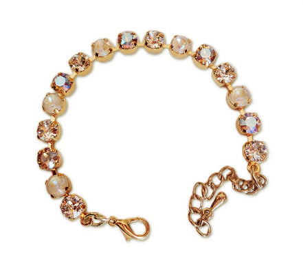 Crystal tennis bracelet beige and topaz,yellow gold
