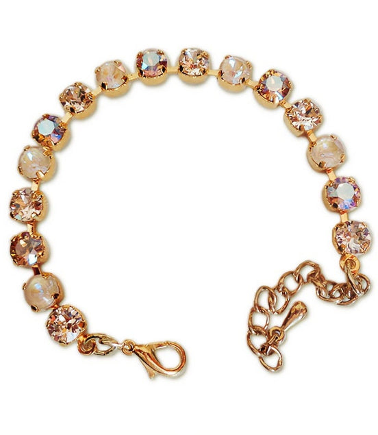 Crystal tennis bracelet beige and topaz,yellow gold