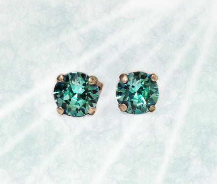 Crystal  stud earrings light turquoise,antique silver