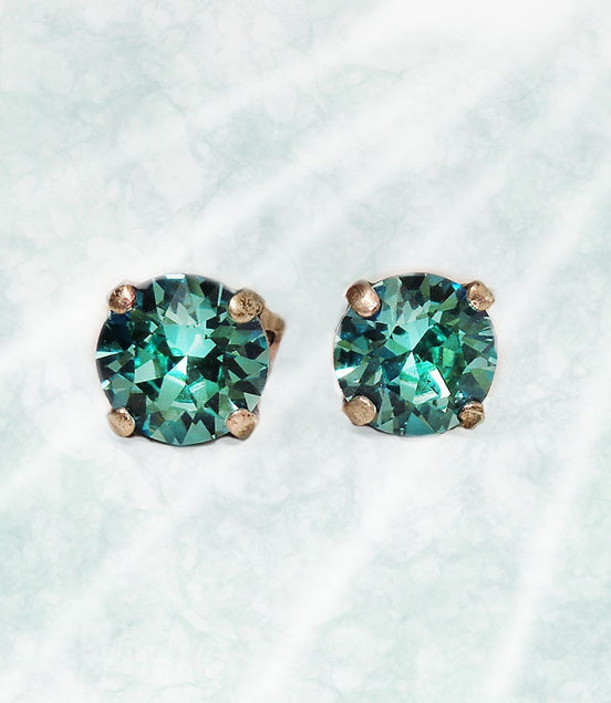 Crystal  stud earrings light turquoise,antique silver