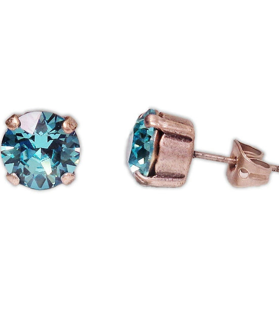 Crystal  stud earrings light turquoise,antique silver