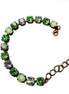 Austrian crystal tennis  bracelet green tones,antique brass