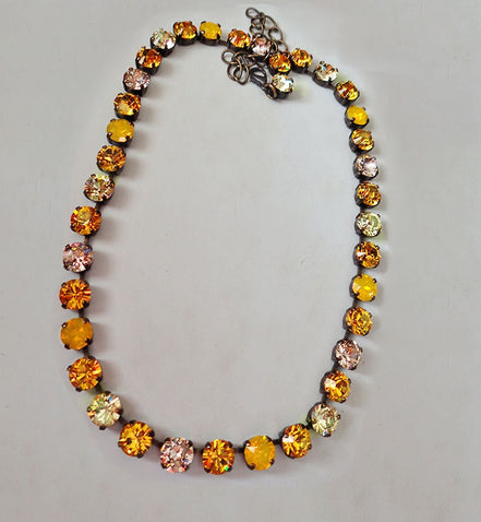 SUNFLOWER FIELD Austrian crystal necklace crystal vivid yellows  ,antique brass