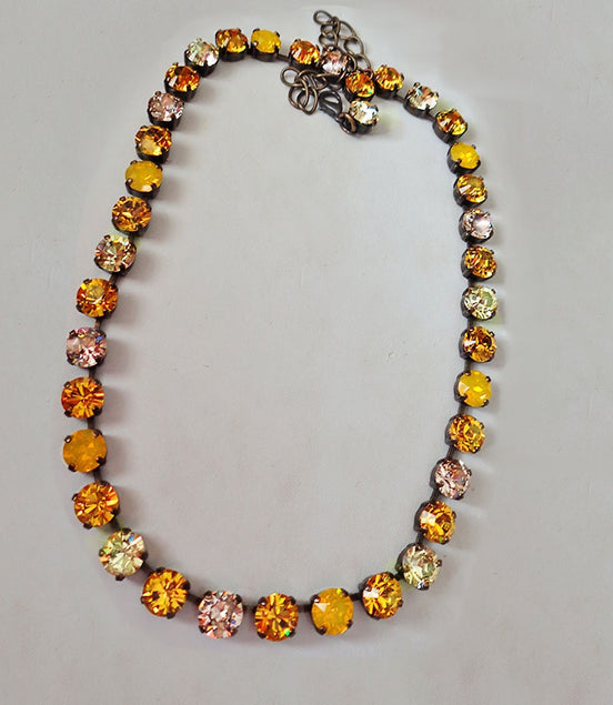 SUNFLOWER FIELD Austrian crystal necklace crystal vivid yellows  ,antique brass