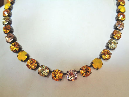 SUNFLOWER FIELD Austrian crystal necklace crystal vivid yellows  ,antique brass