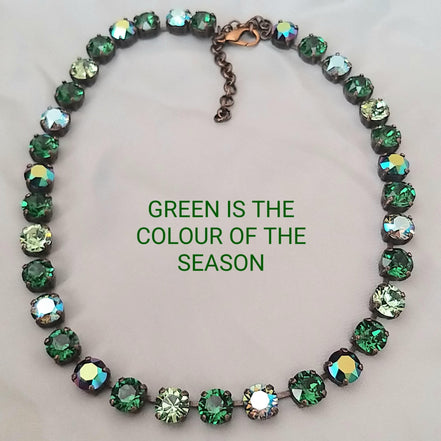 VIVID FOREST Austrian crystal necklace crystal  dark green moss ,antique brass
