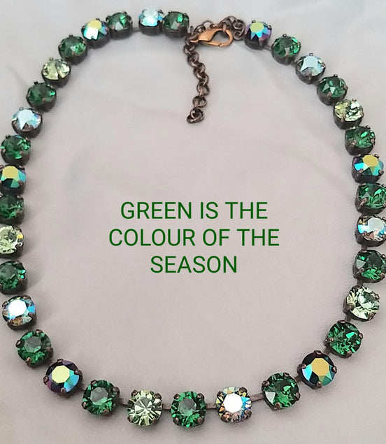 VIVID FOREST Austrian crystal necklace crystal  dark green moss ,antique brass