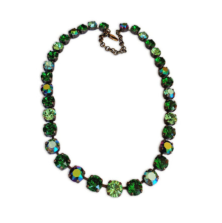 VIVID FOREST Austrian crystal necklace crystal  dark green moss ,antique brass