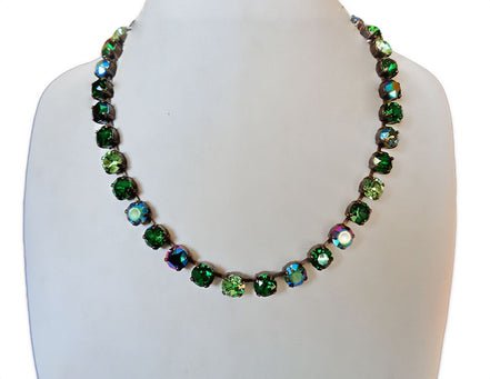 VIVID FOREST Austrian crystal necklace crystal  dark green moss ,antique brass