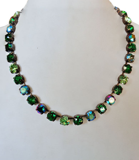 VIVID FOREST Austrian crystal necklace crystal  dark green moss ,antique brass
