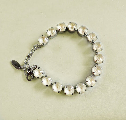 Crystal tennis bracelet cream laquer,rhodium silver