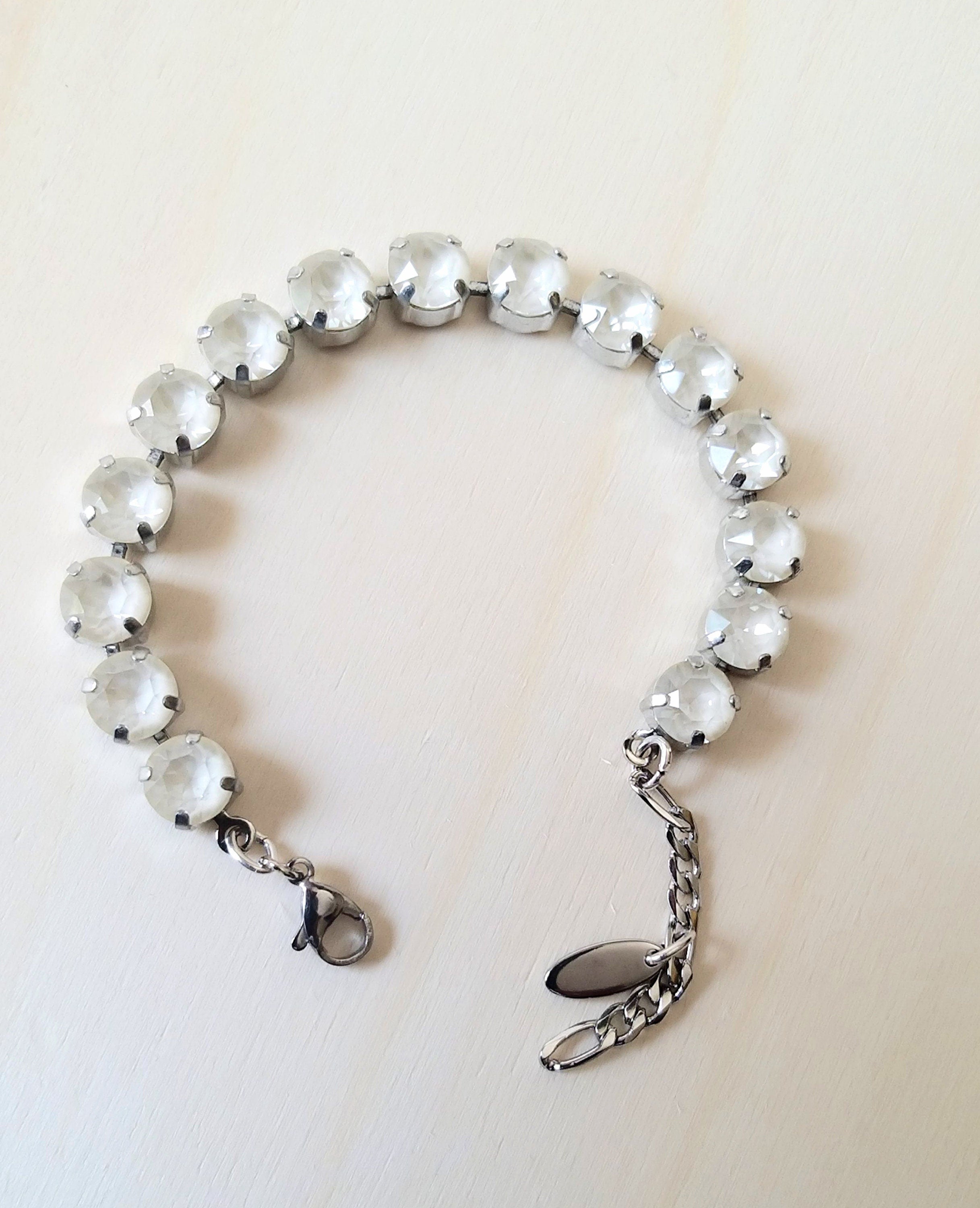 Crystal tennis bracelet cream laquer,rhodium silver