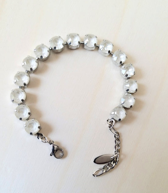 Crystal tennis bracelet cream laquer,rhodium silver