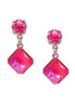 Crystal stud and drop square stone earrings,lotus pink,rhodium silver
