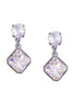 Crystal stud and drop square stone earrings,clear crystal ,rhodium silver
