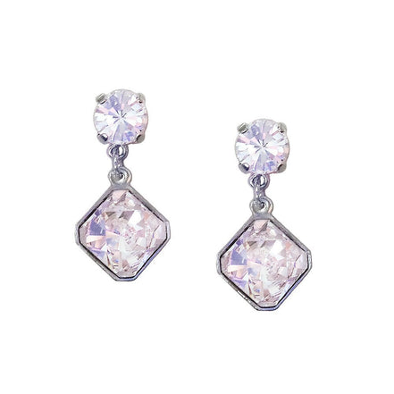 Crystal stud and drop square stone earrings,clear crystal ,rhodium silver