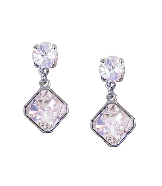 Crystal stud and drop square stone earrings,clear crystal ,rhodium silver