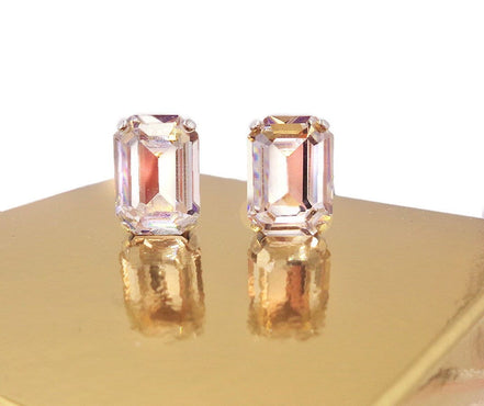 Crystal rectangular stud  earrings clear crystal, rhodium silver