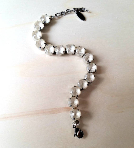 Crystal tennis bracelet cream laquer,rhodium silver