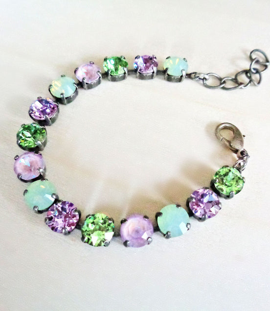 Austrian crystal  tennis bracelet multicolour, antique silver